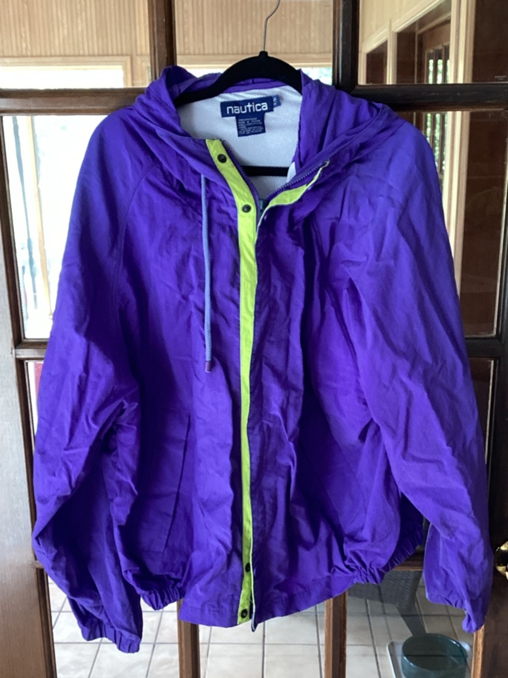 Nautica Kids Purple Hooded Rain Jacket with Lime Accents